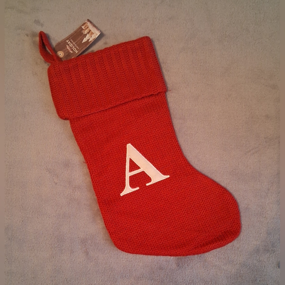 "A" Red Knit Christmas Stocking